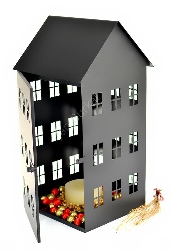 Dekoracyjny domek z metalu latarnia 6952