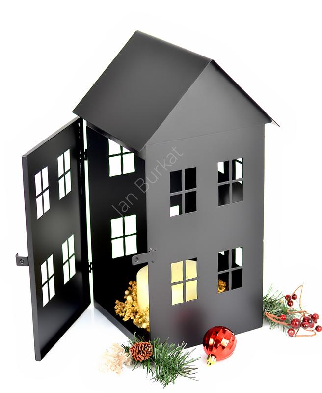 Dekoracyjny mały domek z metalu latarnia 6953